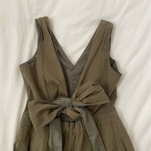 (NWOT) J. Crew Sleeveless V-Neck Olive Green Tie Back Ribbon Jumpsuit